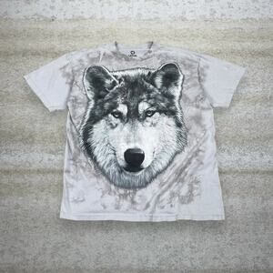 Vintage Y2K Liquid Blue Wolf Shirt Mens M Marble Wash Cotton Short Sleeve